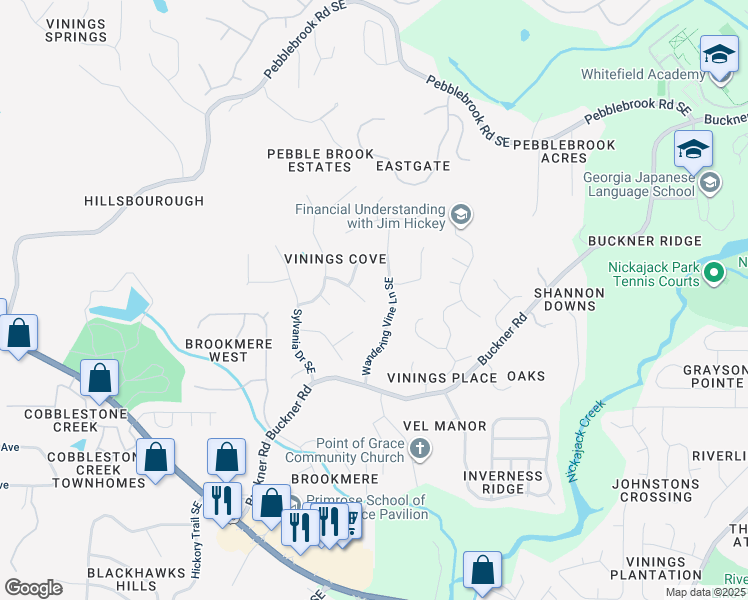 map of restaurants, bars, coffee shops, grocery stores, and more near 1025 Crooked Creek Court Southeast in Mableton