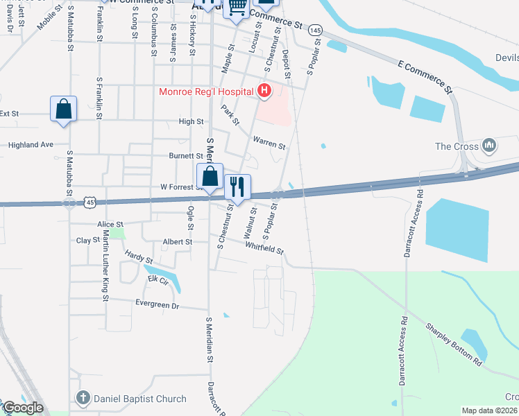 map of restaurants, bars, coffee shops, grocery stores, and more near 513 Montgomery Street in Aberdeen