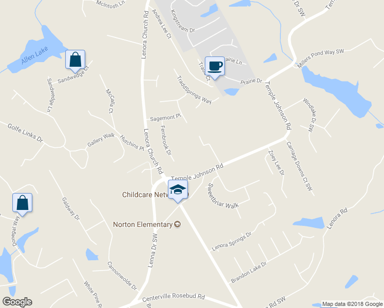 map of restaurants, bars, coffee shops, grocery stores, and more near 2909 Temple Johnson Road in Snellville
