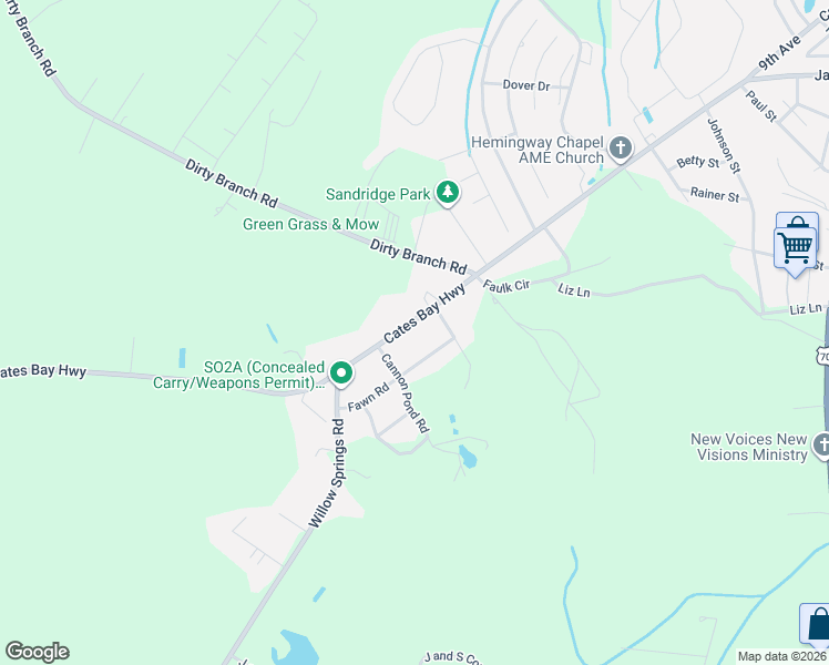 map of restaurants, bars, coffee shops, grocery stores, and more near 3455 Cates Bay Highway in Conway