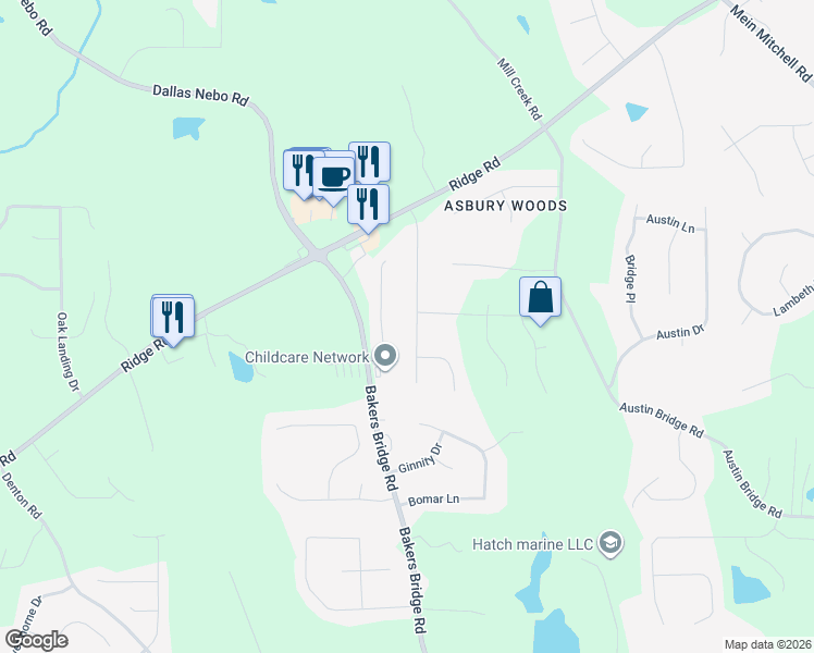 map of restaurants, bars, coffee shops, grocery stores, and more near 278 Jamie Drive in Hiram