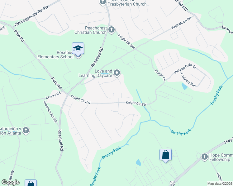 map of restaurants, bars, coffee shops, grocery stores, and more near 1843 Knight Circle in Loganville