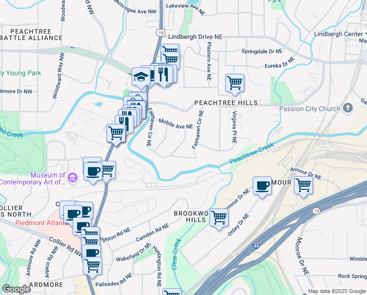 map of restaurants, bars, coffee shops, grocery stores, and more near 2195 Edison Avenue Northeast in Atlanta
