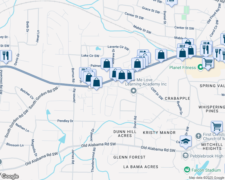 map of restaurants, bars, coffee shops, grocery stores, and more near 1331 Old Powder Springs Road Southwest in Mableton