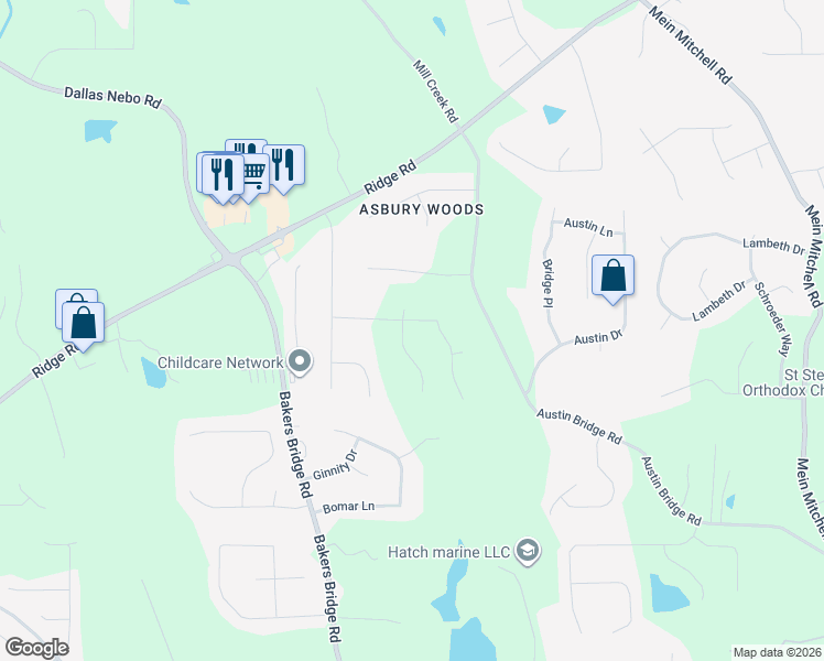 map of restaurants, bars, coffee shops, grocery stores, and more near 174 Shelby Lane in Hiram