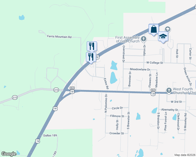 map of restaurants, bars, coffee shops, grocery stores, and more near 2407 Ferris Mountain Drive in Fordyce