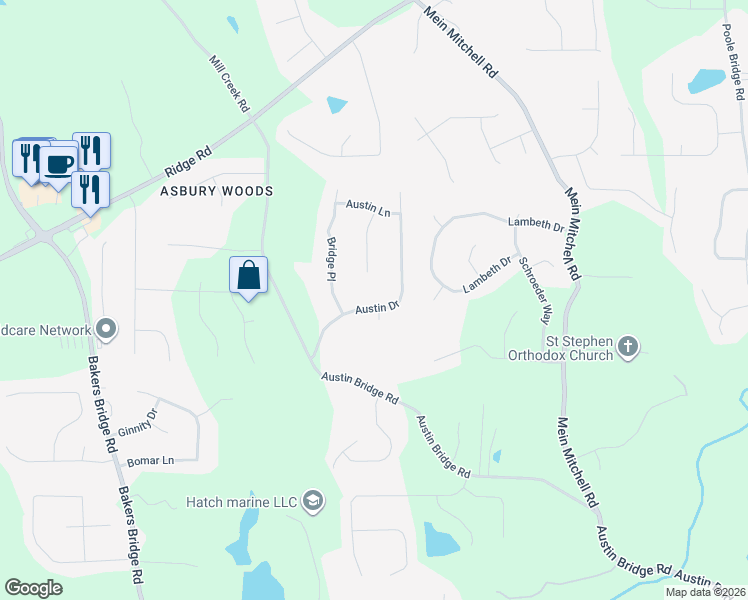 map of restaurants, bars, coffee shops, grocery stores, and more near 210 Austin Drive in Douglasville