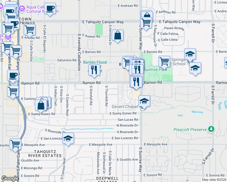 map of restaurants, bars, coffee shops, grocery stores, and more near 1376 Camino Amapola in Palm Springs