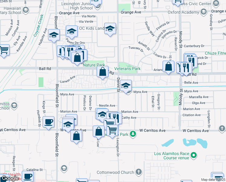 map of restaurants, bars, coffee shops, grocery stores, and more near 10152 Beaver Circle in Cypress