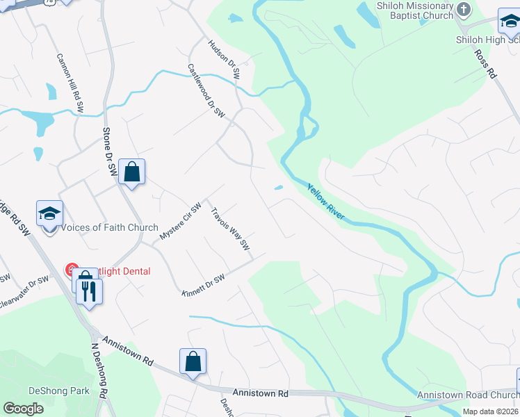map of restaurants, bars, coffee shops, grocery stores, and more near 4813 Tomahawk Court Southwest in Lilburn