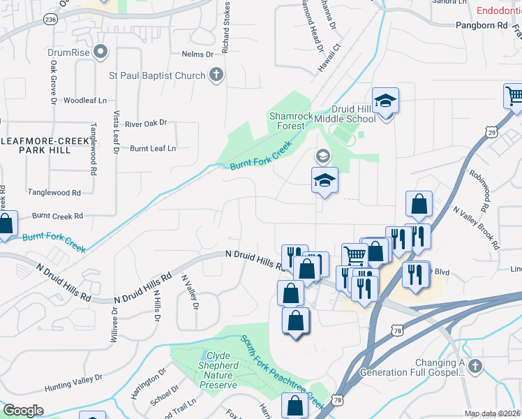 map of restaurants, bars, coffee shops, grocery stores, and more near 2660 Laurel Ridge Drive in Decatur