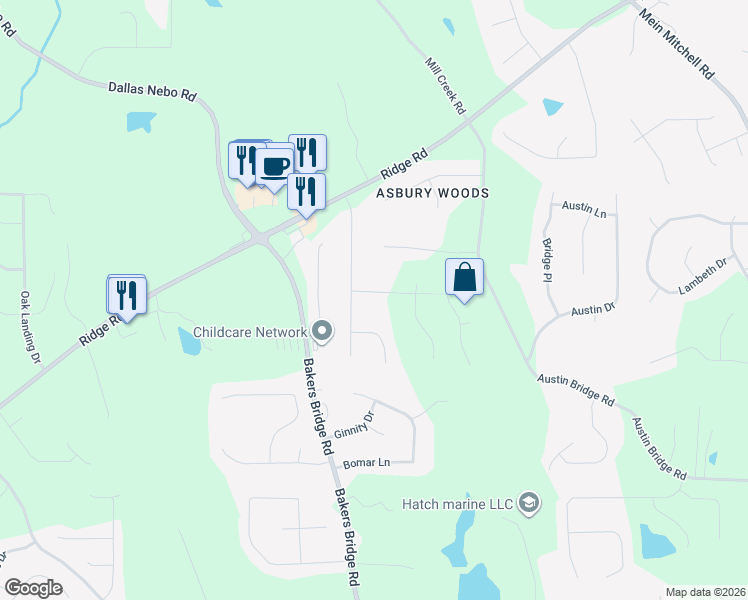 map of restaurants, bars, coffee shops, grocery stores, and more near 58 Shelby Lane in Hiram