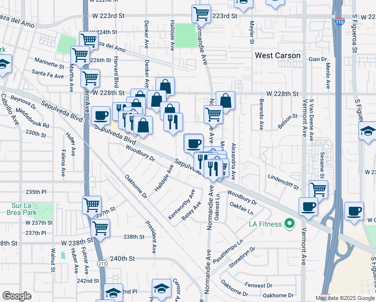 map of restaurants, bars, coffee shops, grocery stores, and more near 1311 Sepulveda Boulevard in Torrance