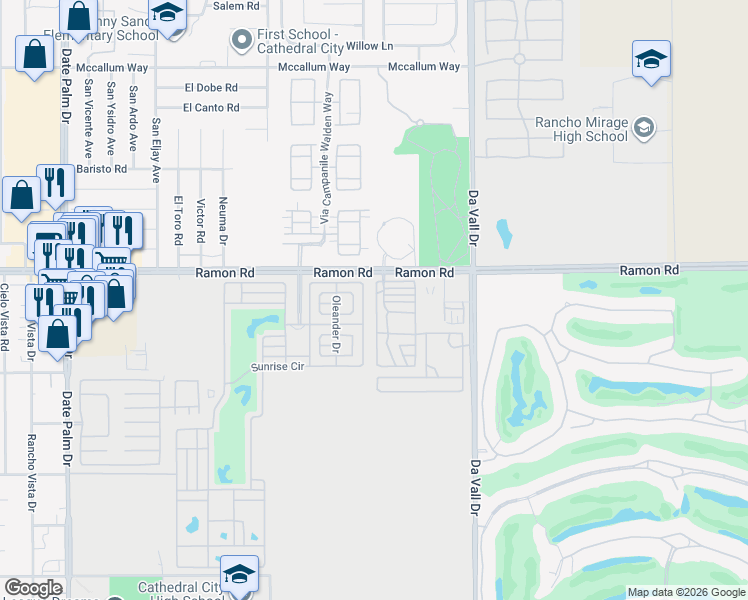 map of restaurants, bars, coffee shops, grocery stores, and more near 69801 Ramon Road in Cathedral City