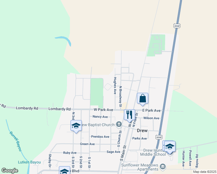 map of restaurants, bars, coffee shops, grocery stores, and more near 210 Maxwell Avenue in Drew