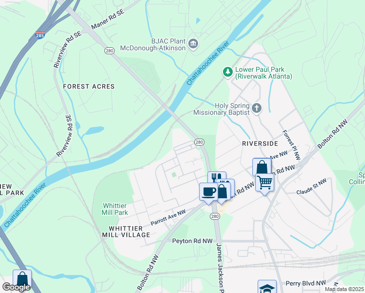 map of restaurants, bars, coffee shops, grocery stores, and more near 2170 Old Georgian Terrace in Atlanta