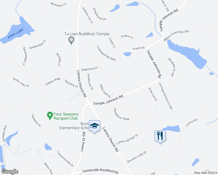 map of restaurants, bars, coffee shops, grocery stores, and more near 4123 Bella View Drive in Snellville