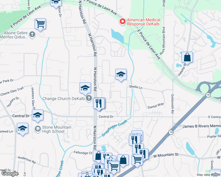 map of restaurants, bars, coffee shops, grocery stores, and more near 561 Northern Avenue in Stone Mountain