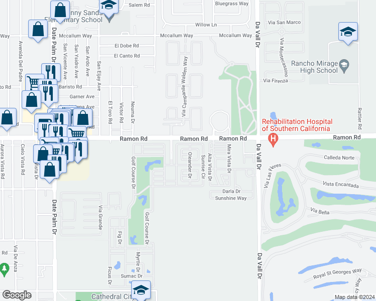 map of restaurants, bars, coffee shops, grocery stores, and more near in Cathedral City