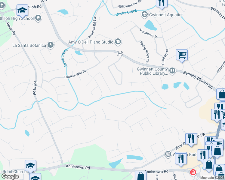 map of restaurants, bars, coffee shops, grocery stores, and more near 4035 Bridlegate Way in Snellville