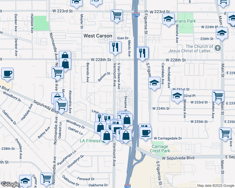 map of restaurants, bars, coffee shops, grocery stores, and more near 878 West 232nd Street in Torrance
