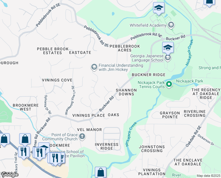 map of restaurants, bars, coffee shops, grocery stores, and more near 5700 Kilrush Court in Mableton