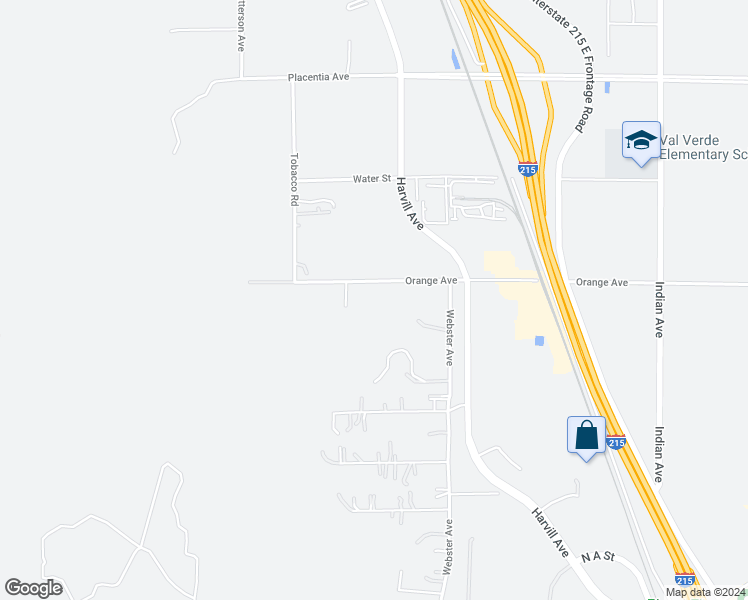 map of restaurants, bars, coffee shops, grocery stores, and more near 23805 Orange Avenue in Perris