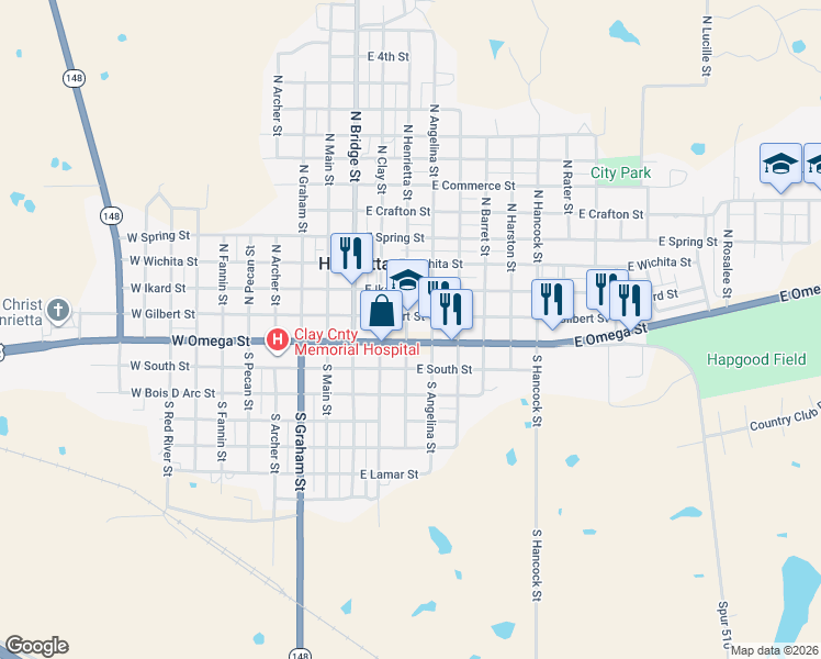 map of restaurants, bars, coffee shops, grocery stores, and more near 301 East Omega Street in Henrietta