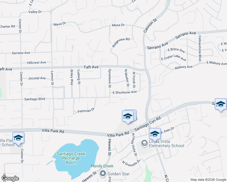 map of restaurants, bars, coffee shops, grocery stores, and more near 10171 Sycamore Street in Villa Park