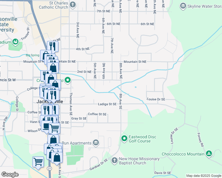 map of restaurants, bars, coffee shops, grocery stores, and more near 213 8th Avenue Southeast in Jacksonville