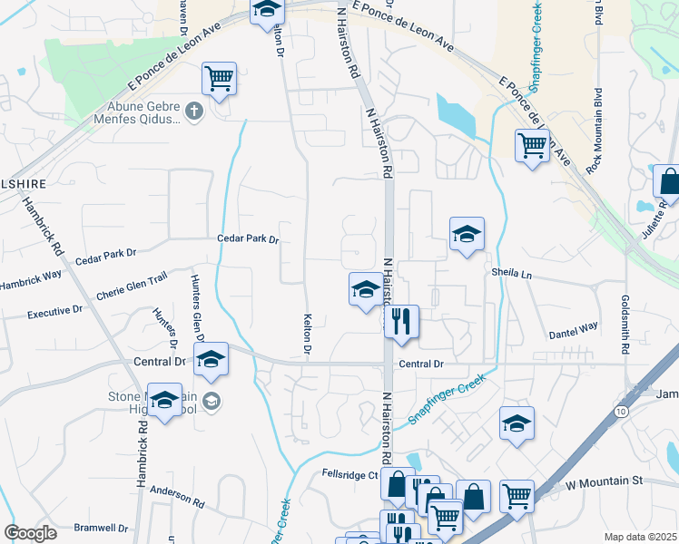 map of restaurants, bars, coffee shops, grocery stores, and more near 1239 Old Countryside Circle in Stone Mountain