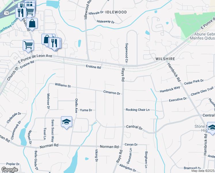 map of restaurants, bars, coffee shops, grocery stores, and more near 4123 Oakmont Court in Clarkston