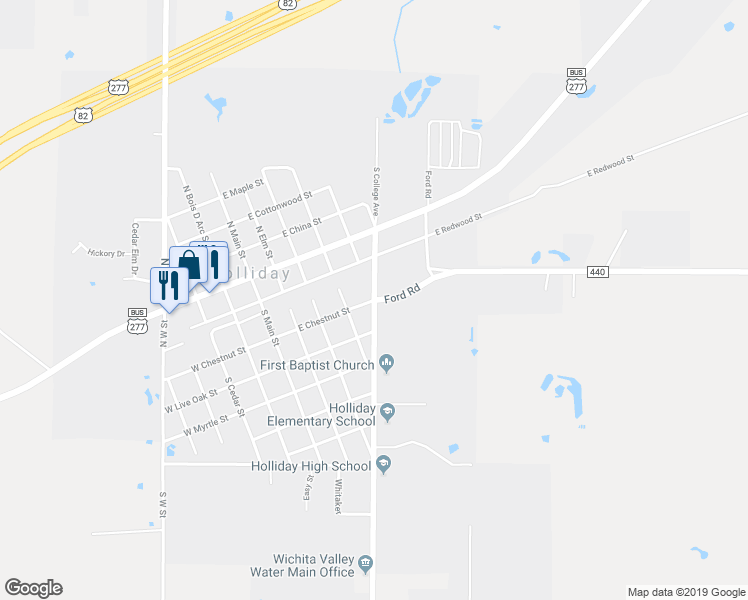 map of restaurants, bars, coffee shops, grocery stores, and more near 100 South College Avenue in Holliday
