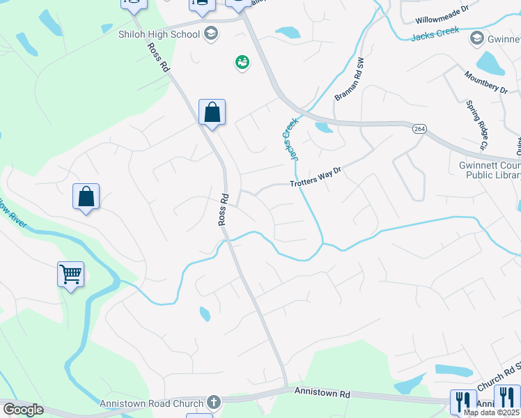 map of restaurants, bars, coffee shops, grocery stores, and more near 2849 Shiaway Trail in Snellville