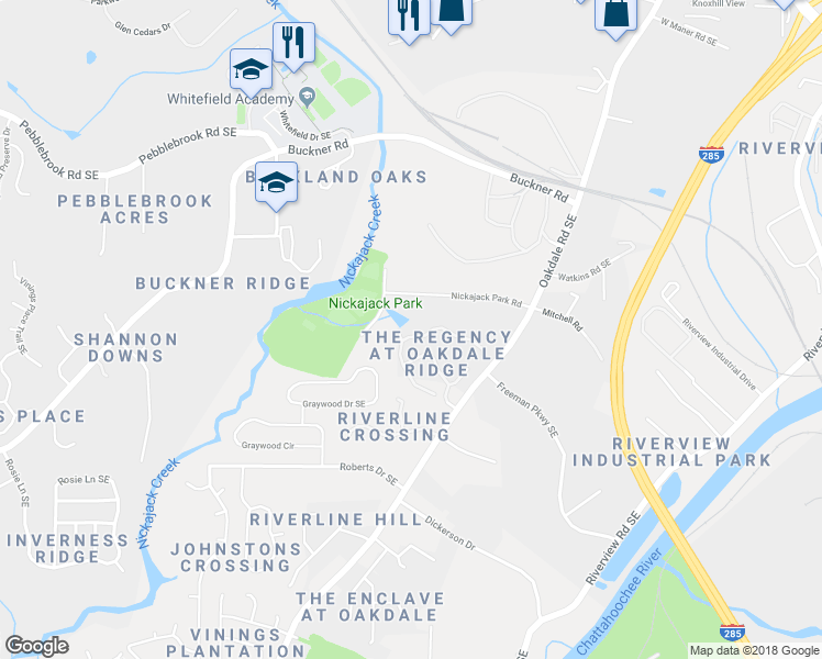 map of restaurants, bars, coffee shops, grocery stores, and more near 1727 Fair Oak Way in Mableton