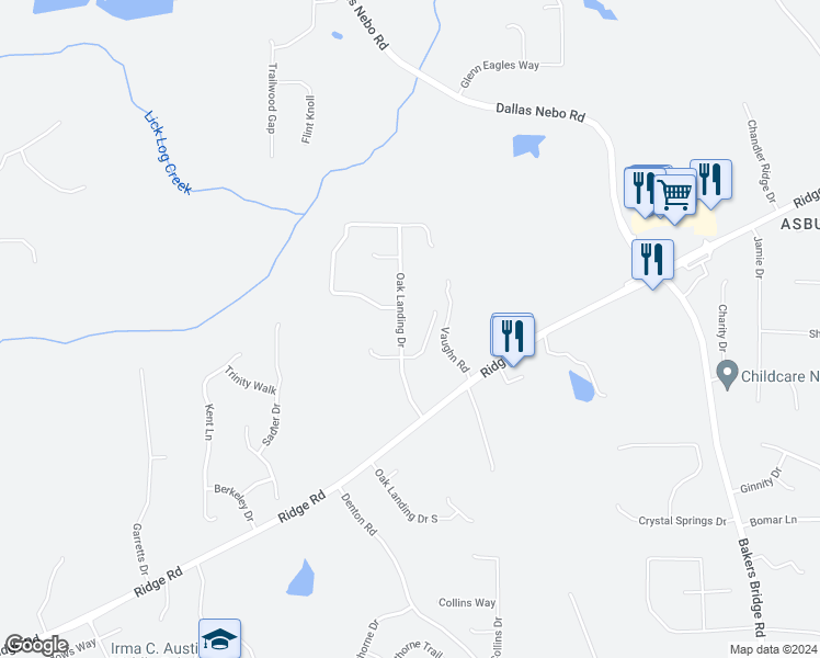 map of restaurants, bars, coffee shops, grocery stores, and more near 204 Oak Landing Drive in Douglasville