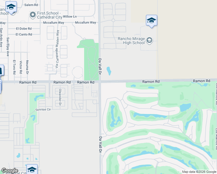 map of restaurants, bars, coffee shops, grocery stores, and more near 70077 Ramon Road in Rancho Mirage