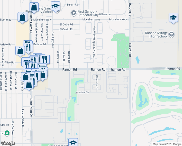map of restaurants, bars, coffee shops, grocery stores, and more near 69411 Ramon Road in Cathedral City