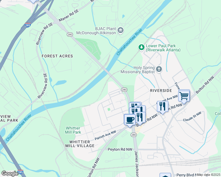 map of restaurants, bars, coffee shops, grocery stores, and more near 2170 Old Georgian Terrace in Atlanta