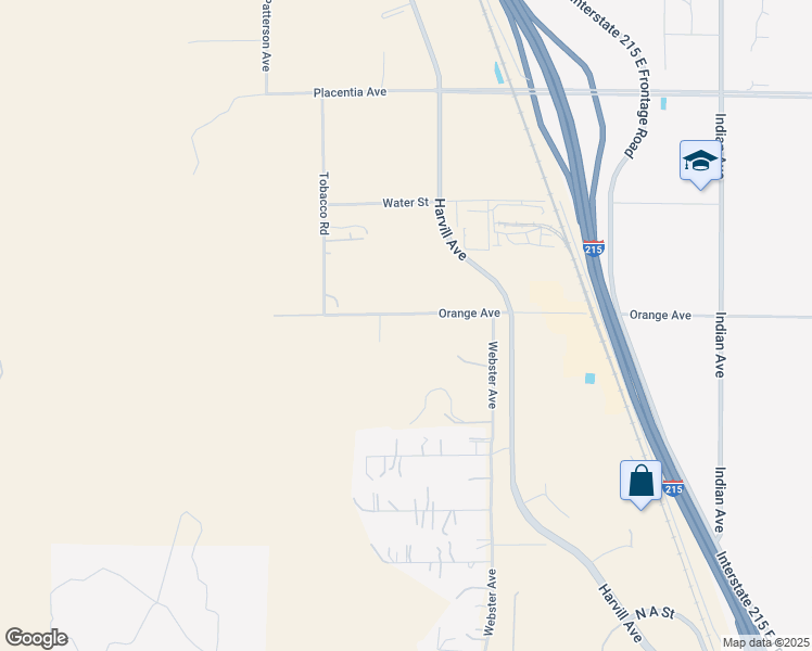 map of restaurants, bars, coffee shops, grocery stores, and more near 23805 Orange Avenue in Perris