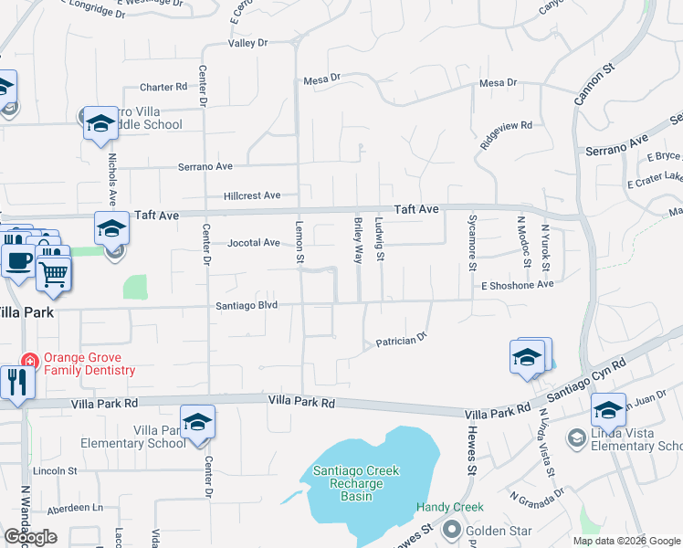 map of restaurants, bars, coffee shops, grocery stores, and more near 10102 Verde Lomas Drive in Villa Park
