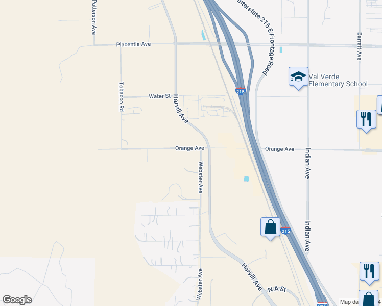map of restaurants, bars, coffee shops, grocery stores, and more near Webster Avenue in Perris
