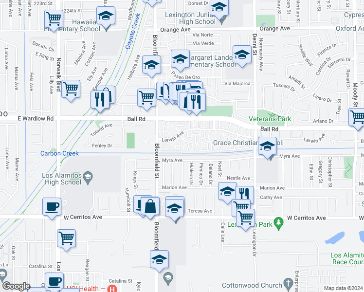 map of restaurants, bars, coffee shops, grocery stores, and more near 4110 Elizabeth Court in Cypress