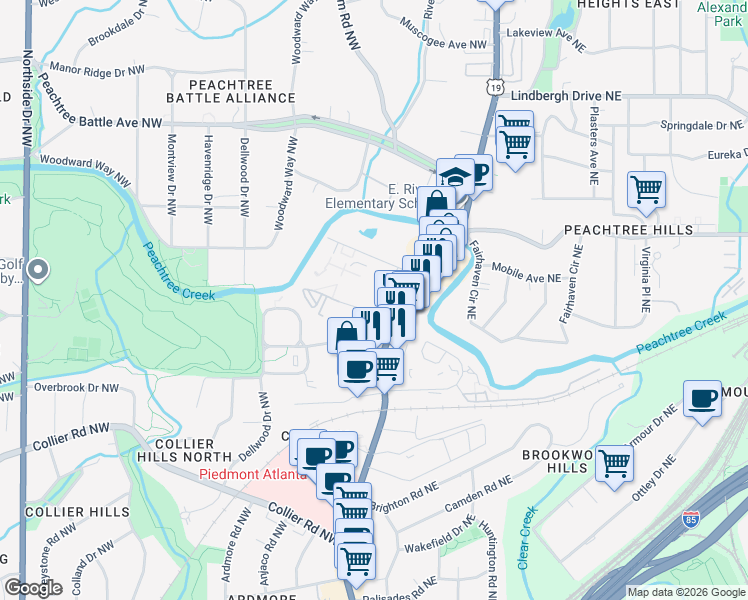 map of restaurants, bars, coffee shops, grocery stores, and more near in Atlanta
