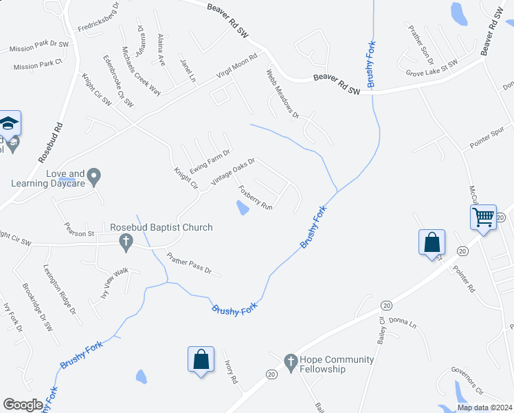 map of restaurants, bars, coffee shops, grocery stores, and more near 4366 Foxberry Run in Loganville