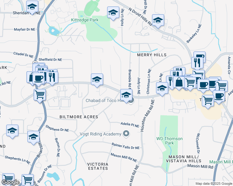 map of restaurants, bars, coffee shops, grocery stores, and more near 1911 Lavista Road Northeast in Atlanta