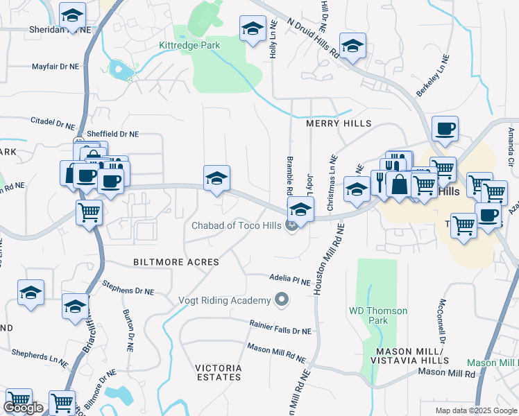 map of restaurants, bars, coffee shops, grocery stores, and more near 1911 Lavista Road Northeast in Atlanta