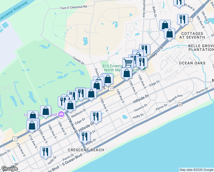 map of restaurants, bars, coffee shops, grocery stores, and more near 1434 U.S. 17 in North Myrtle Beach