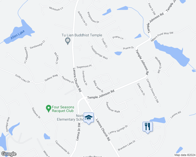 map of restaurants, bars, coffee shops, grocery stores, and more near 4124 Evelyn View Court in Snellville