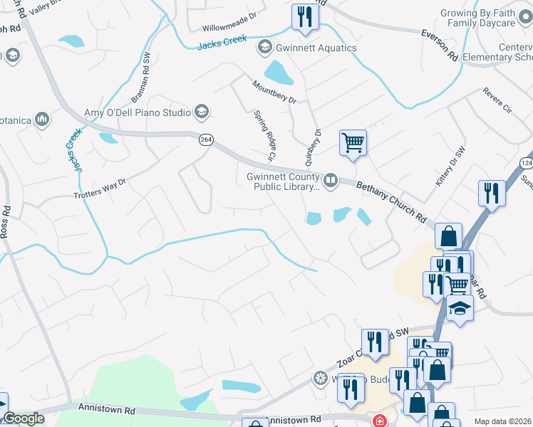 map of restaurants, bars, coffee shops, grocery stores, and more near 3028 Sutter Court Southwest in Snellville